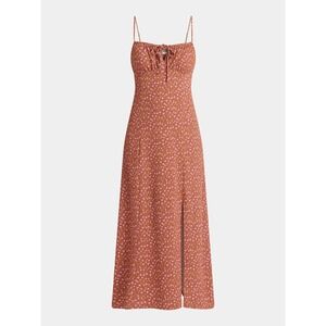 Babydoll Ditsy Floral Maxi Dress Y2K Vibe Small Cinnamon Brown Pink Flowers NWT
